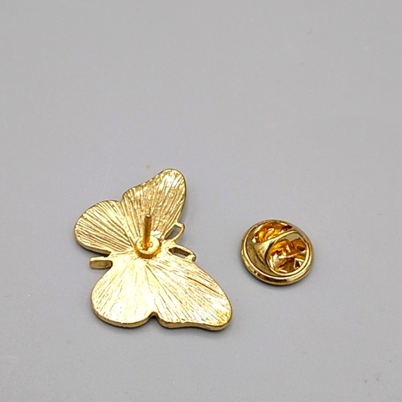 Butterfly Lapel Pin Tie Tack Brooch Gold tone AB Rhinestone - Picture 6 of 8